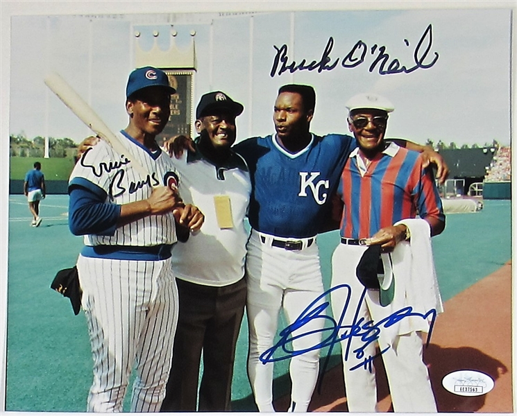 Ernie Banks, Buck ONeil, & Bo Jackson Signed 8x10