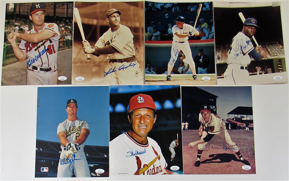 Lot Of 7 Signed 8x10 (Appling,Boggs,Brock,Mathews,McGwire,Musial, & Spahn)