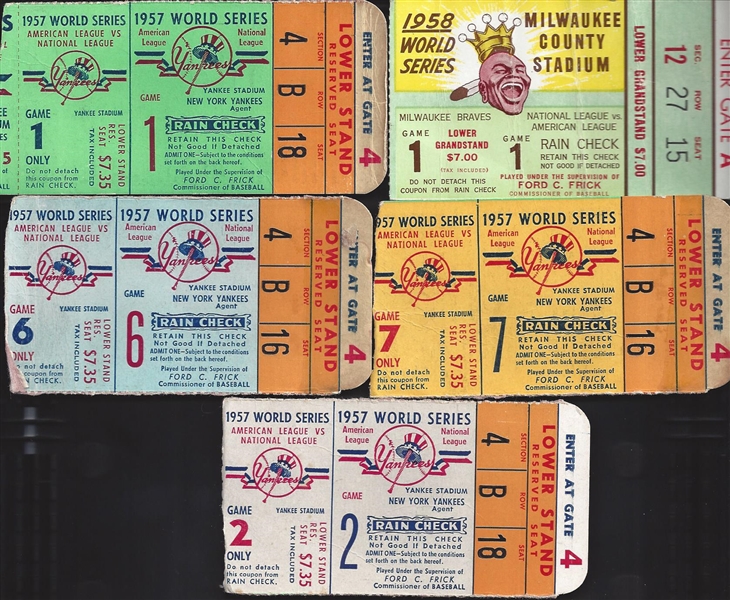 1957-1958 WS New York Yankees Tickets lot of 5