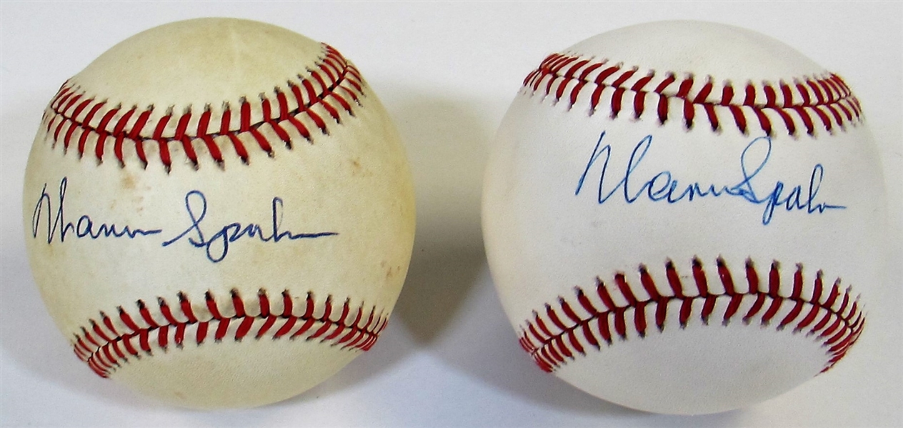 Lot Of 2 - Warren Spahn Signed Baseballs