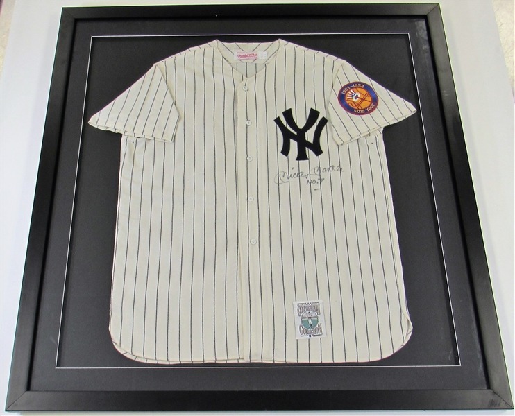 Mickey Mantle Signed & Framed 50 Year Patch Jersey