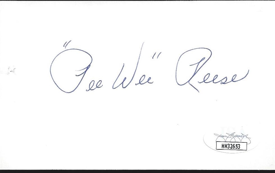 Pee Wee Reese Signed 3x5 Index Card- JSA