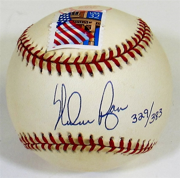 Nolan Ryan Single Signed Stamped Baseball #329/383