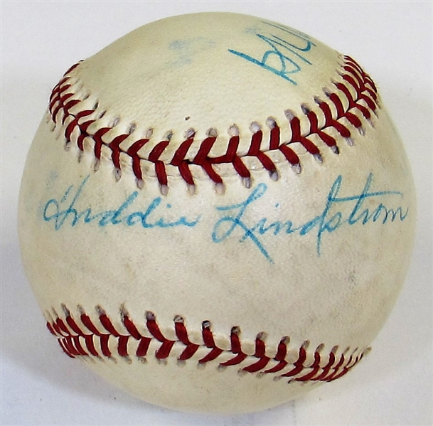 Hall of Fame Signed Baseball  (Lindstrom (ss), Bell, Kuhn, Mathews, Roberts - JSA