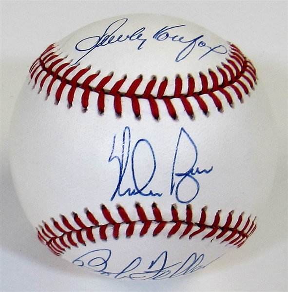 No Hit Club Signed Baseball (Koufax, Ryan, & Feller)