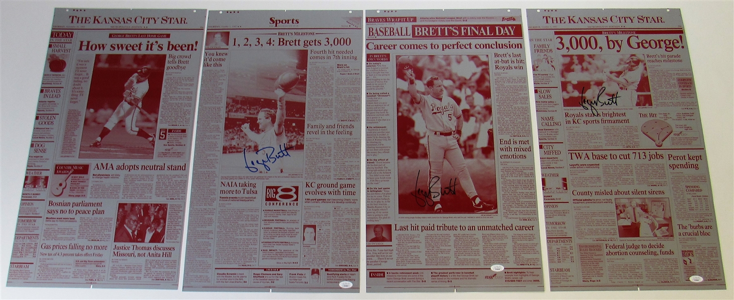 4- Kansas City Star News Paper Templates- 3 Autographed by George Brett