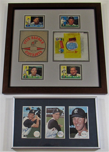 Framed Signed KC As Cards, Lot W Framed Players & Topps Wrapers