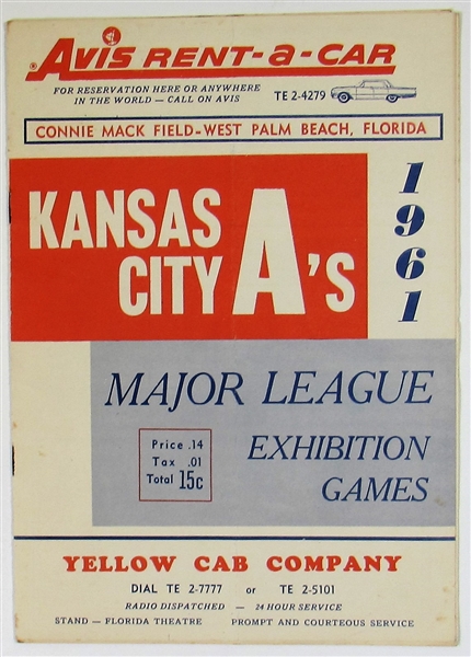 Kansas City Athletics 1961 Spring Traning Program Signed Leo Duroecher