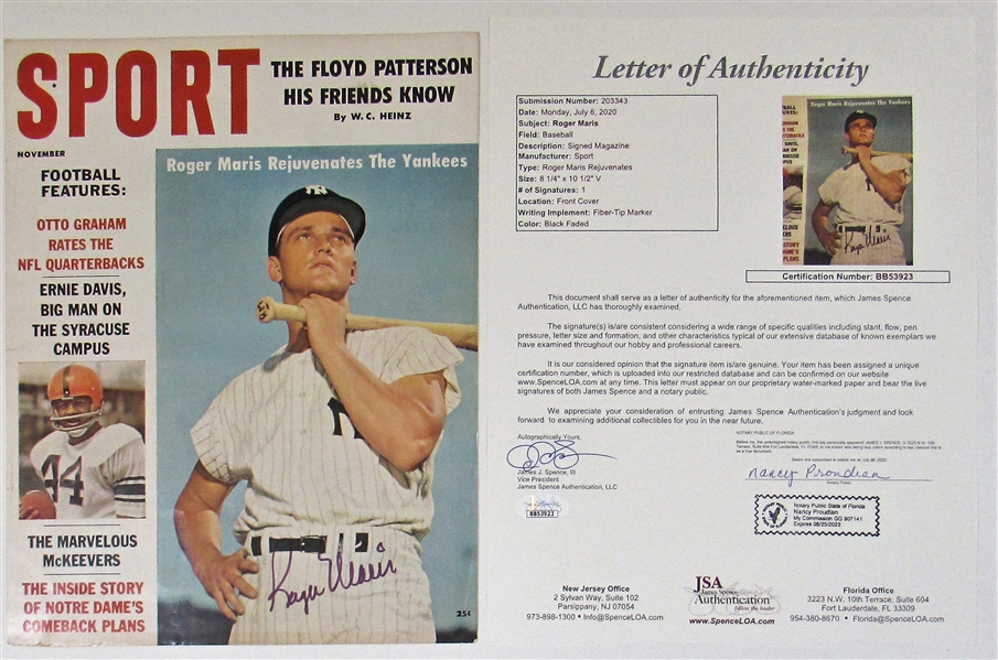 Roger Maris Signed Sport Magazine NY Yankees