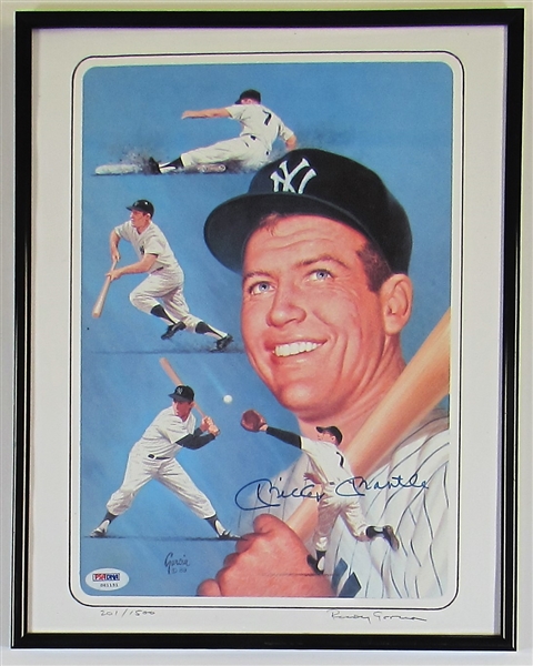 Mickey Mantle Signed Lithograph PSA/DNA 12x8