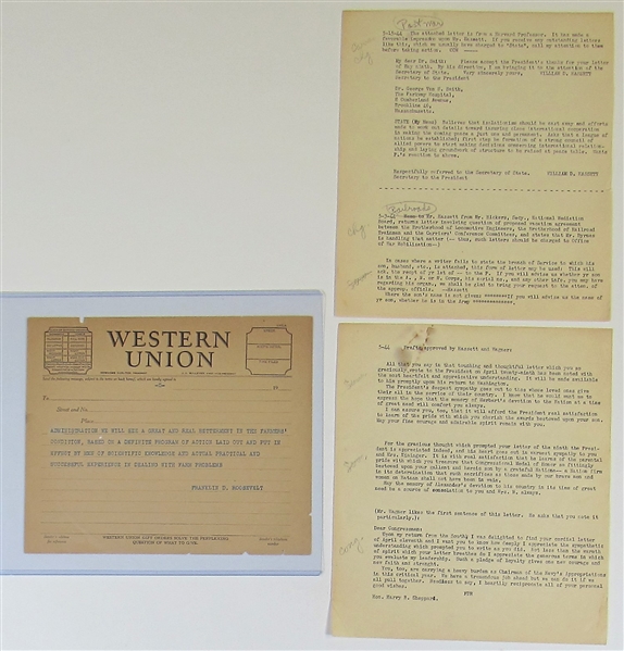 Franklin D. Roosevelt Original Western Union & Correspondence Letters 1944
