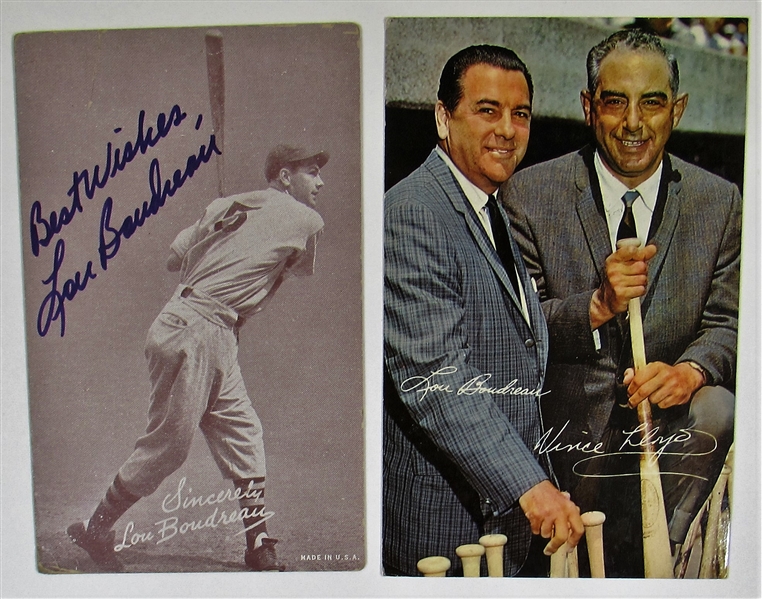 Two Lou Boudreau Signed Post Cards - JSA