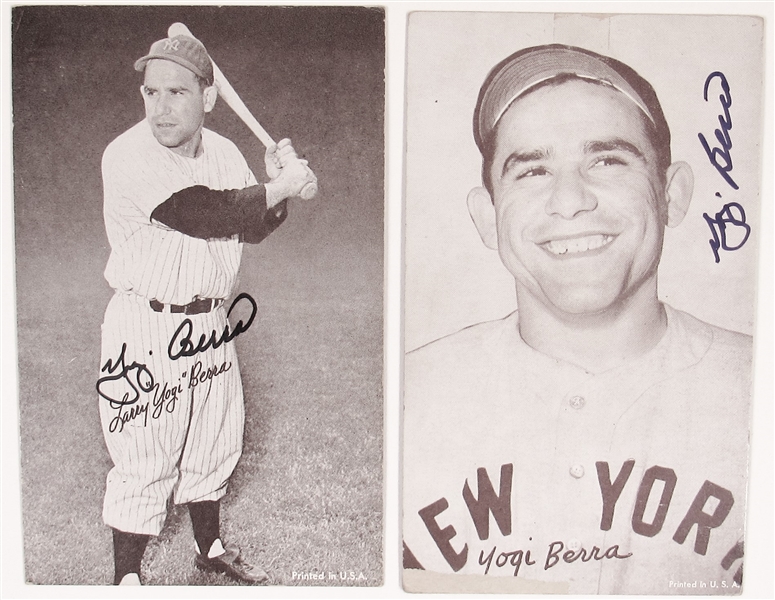 Two Yogi Berra Signed Yankees Postcards - JSA