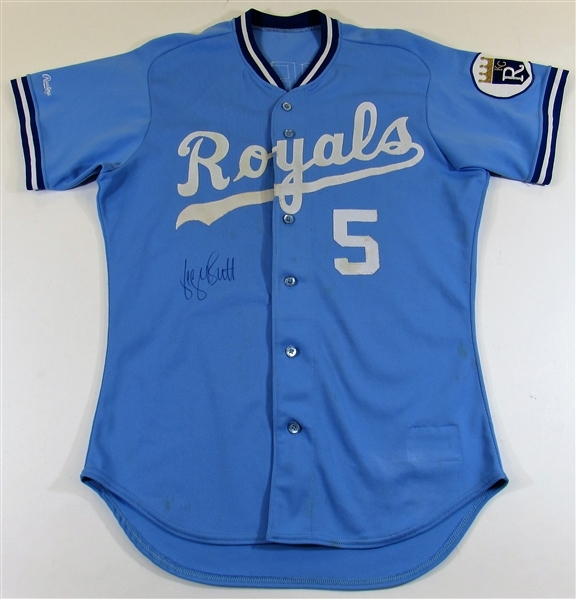 1988 George Brett Game Used & Signed Road Blue Jersey