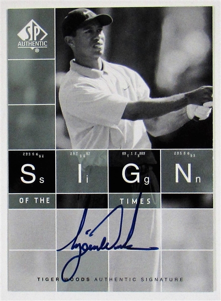2002 SP Authentic Tiger Woods UD Autographed Sign of the Times Card