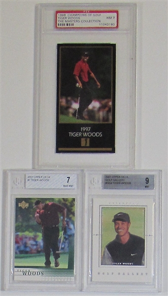 Lot of 3 Tiger Woods Graded Cards w/Rookie