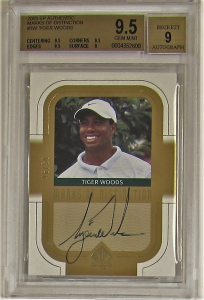 2003 SP Marks of Distinction Tiger Woods Autographed Card #46/50 Beckett 9.5/9