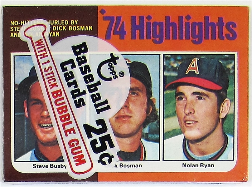 1975 Topps Cello Pack w/74 Highlights Nolan Ryan Showing