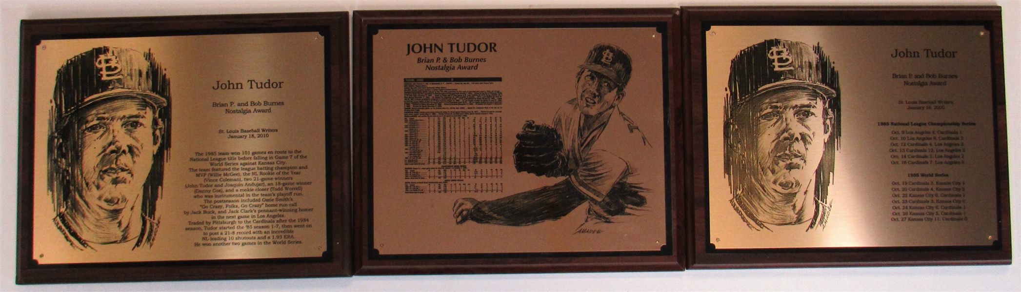 John Tudor Lot of 3 St Louis Cardinals Award Plaques 12x15 in