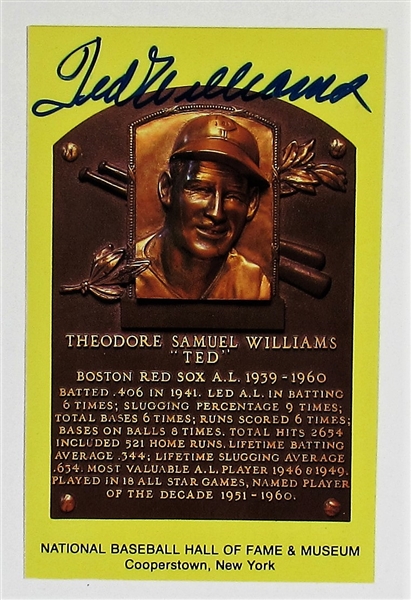 Ted Williams Signed Hall Of Fame Card - JSA