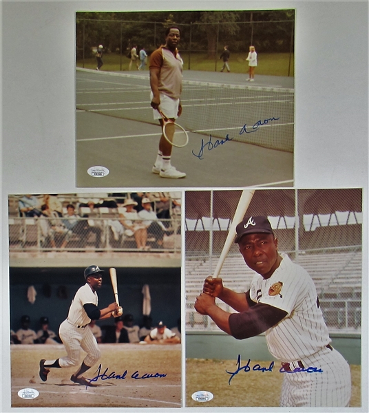Lot of 3 Hank Aaron Signed Photos - JSA