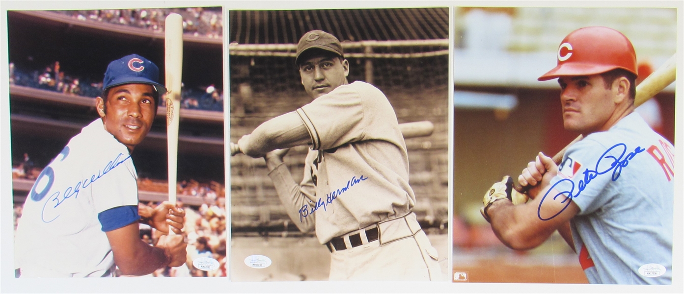 Lot of 3 Signed 8x10 Photos Pete Rose-Billy Herman-Billy Williams JSA