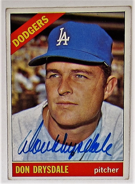 1966 Topps Don Drysdale Los Angeles Dodgers Signed Card - JSA