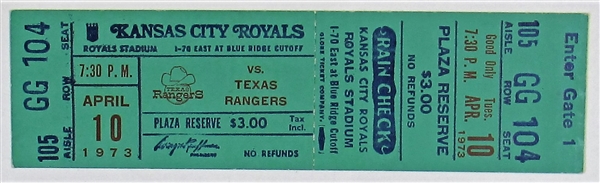 1973 Kansas City Royals 1st Game at Royals Stadium Full Ticket