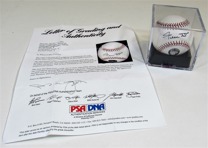Willie Mays Signed Baseball - Full Letter PSA