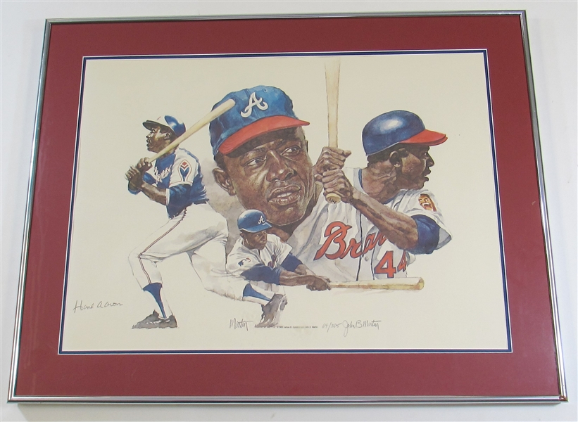 Hank Aaron Signed Atlanta Braves Art 64/305