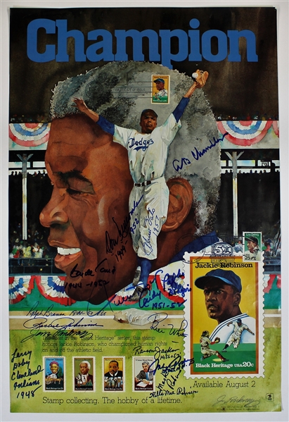 Jackie Robinson Black Heritage Poster Signed - Larry Doby- Willie Mays & 15 Plus