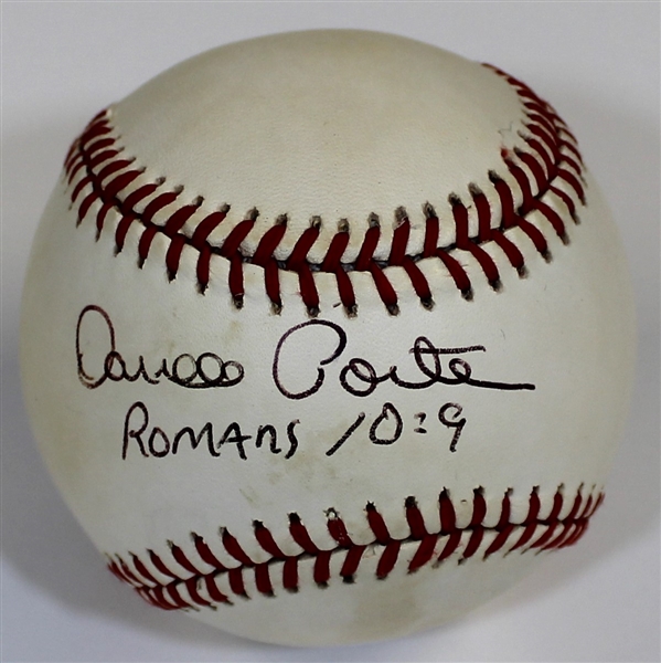 Darrell Porter Romas 10:9 Signed Baseball - JSA
