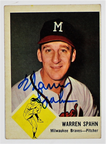 1963 Fleer Warren Spahn Signed Braves Card 