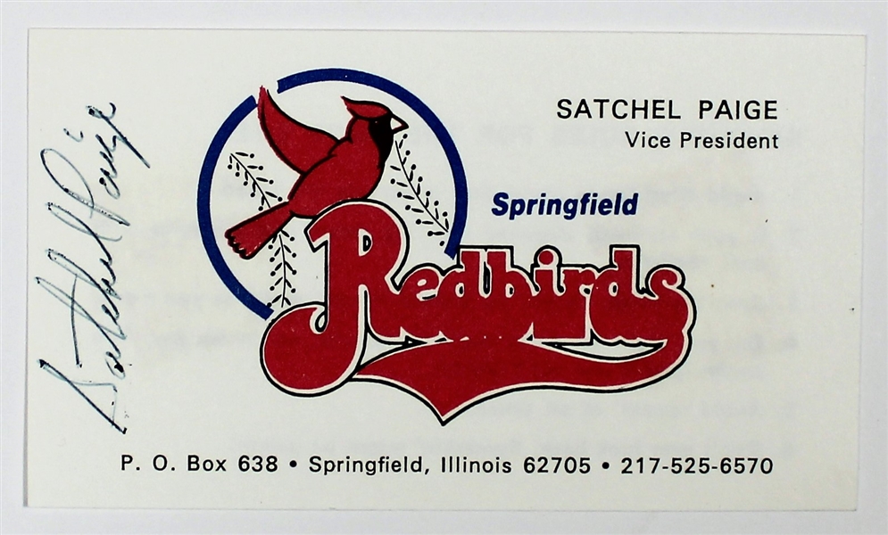 Satchel Paige Signed Redbirds Business Card - JSA XX26740