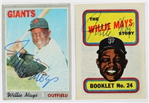 1970 Topps Willie Mays Lot x 2 Signed Card & Booklet - JSA