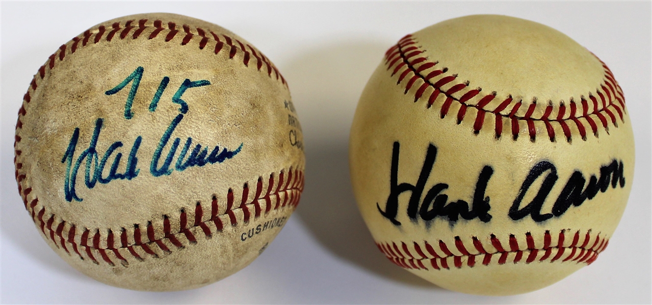 Hank Aaron Signed Baseball Lot of 2 - JSA