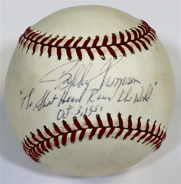 Bobby Thomson Signed Shot Heard Arould the World Baseball - JSA