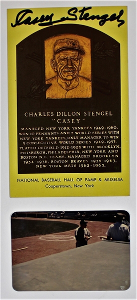 Casey Stengel Signed HOF Post Card & Orignial Photo - JSA