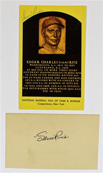 Sam Rice Signed HOF Card - JSA