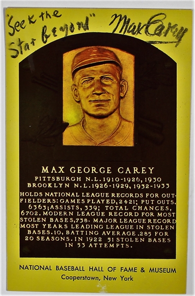 Max Carey Signed HOF Card - JSA