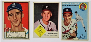 Warren Spahn lot of 3 Vintage Cards