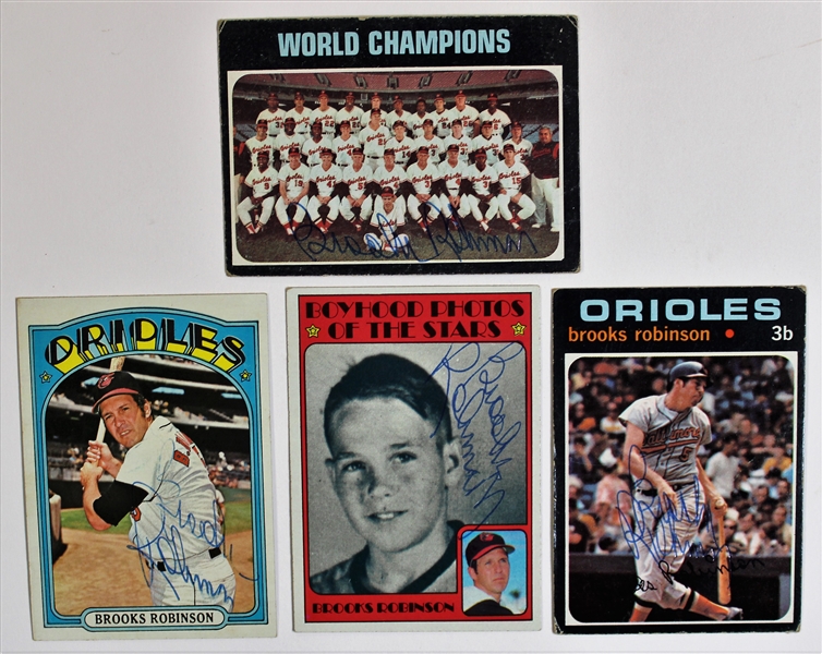Brooks Robinson Signed Lot of 4 Baseball Cards