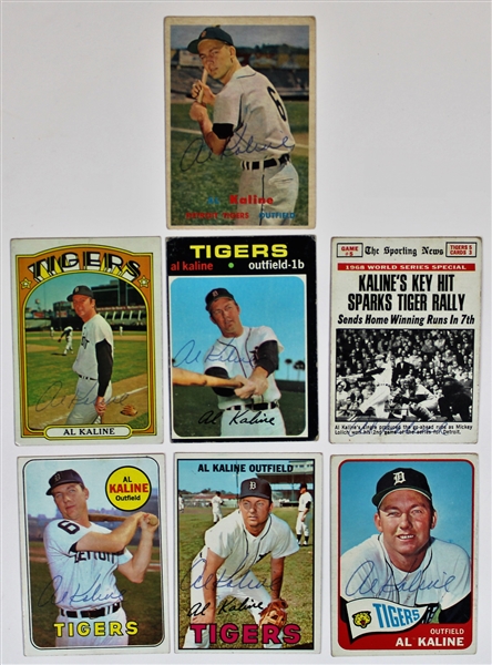 Al Kaline Lot of 7 Signed Baseball Cards