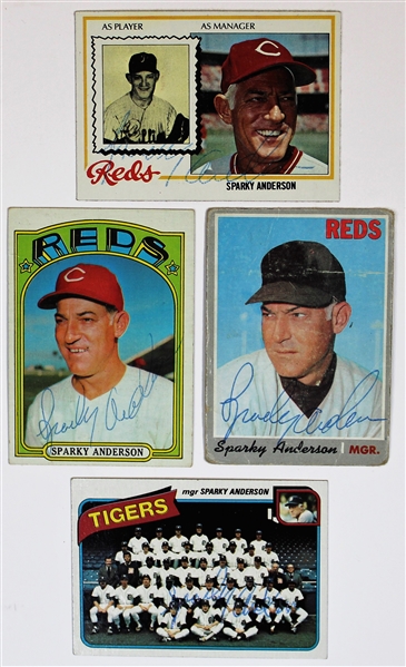 Sparky Anderson Lot of 4 Signed Baseball Cards