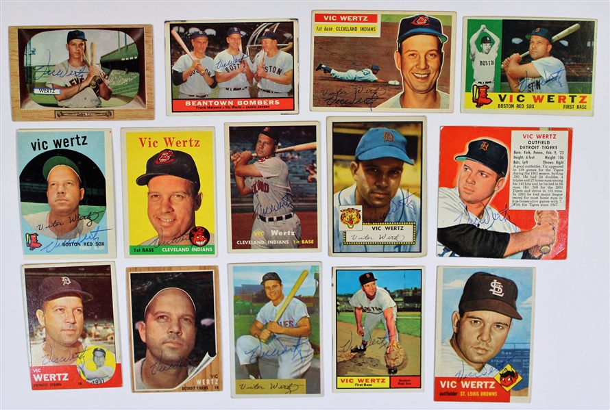 Vic Wertz Lot of 14 Signed Vintage Baseball Cards