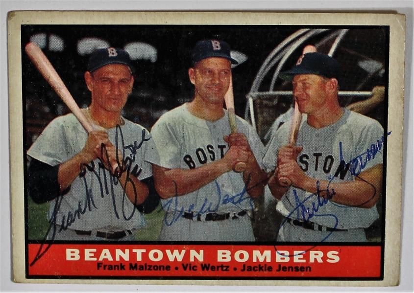 1961 Topps Beantown Bombers Signed Card - Wertz-Jensen- Malzone