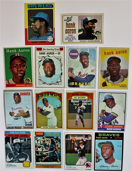 Hank Aaron lot of 14 Vintage Baseball Cards