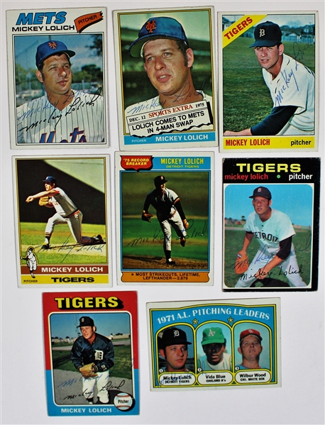 Mickey Lolich lot of 8 Signed Baseball Cards 