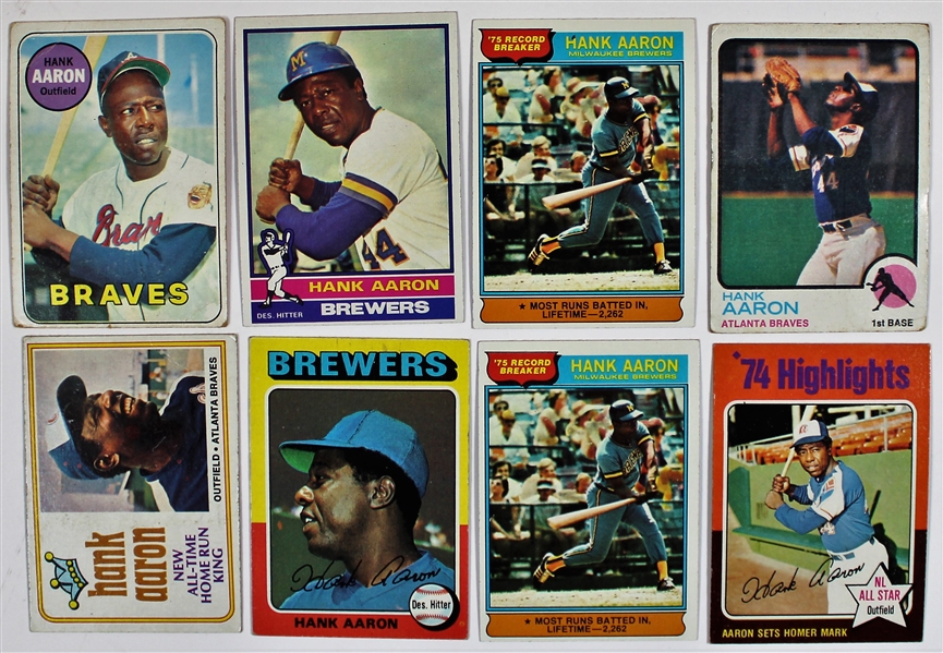 Lot of 8 Hank Aaron Vintage Baseball Cards