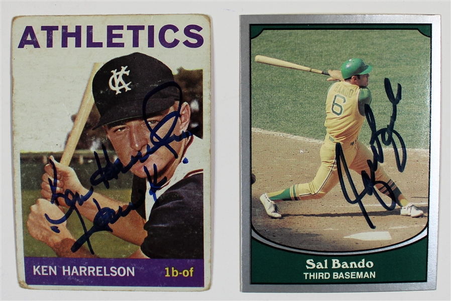 Ken Harrelson - Sal Bando Signed Baseball Cards Athletics